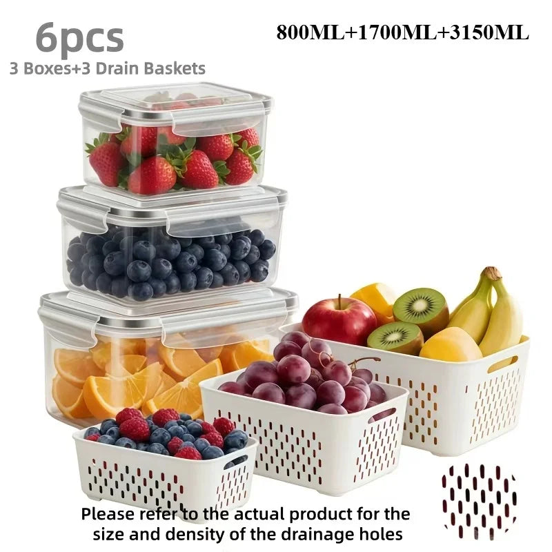 Fridge Food Storage Containers With Lids Strainer Set