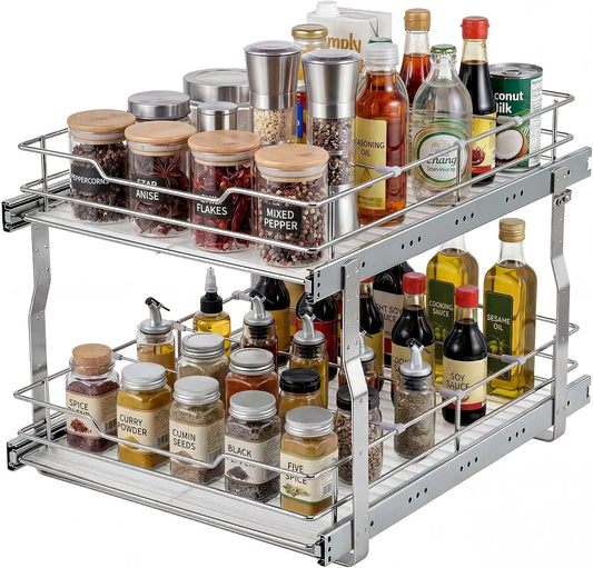 2 Tier Pull Out Cabinet Organizer With Steel Frame