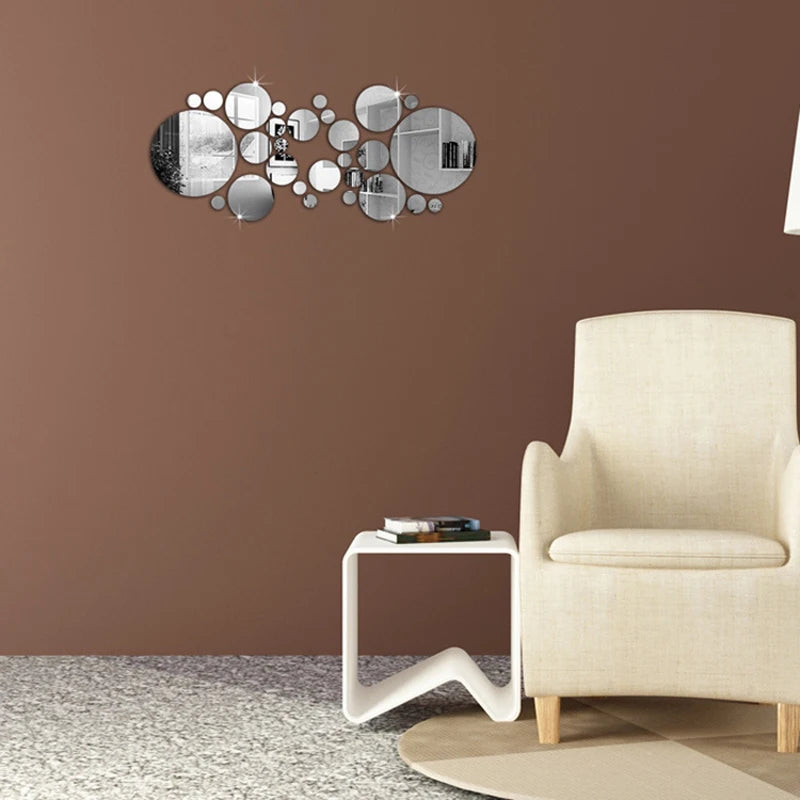 26PCS 3D Acrylic Round Mirror Wall Stickers Decor