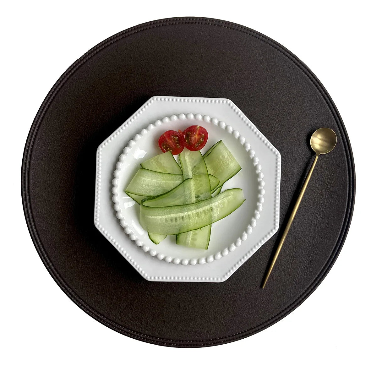 Round Cream Faux Leather Washable Dining Table Placemats