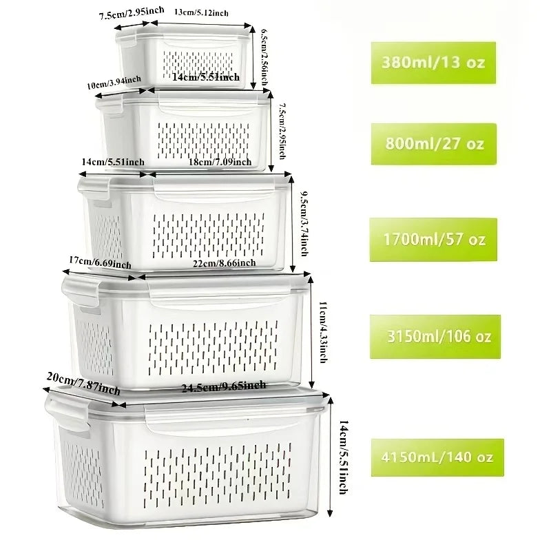 Fridge Food Storage Containers With Lids Strainer Set