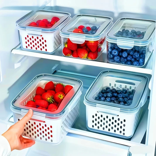 6PCS Refrigerator Fruit Storage Containers With Drain Baskets