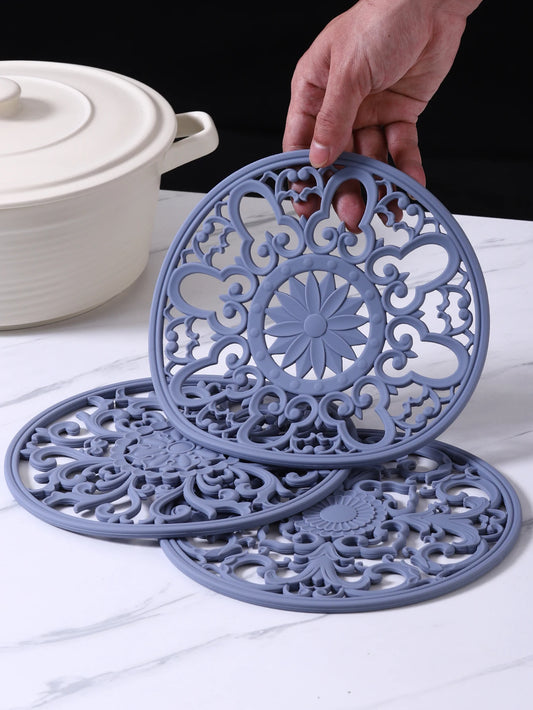 3PCS Vintage Silicone Trivet Mats Heat Resistant Pot Holders