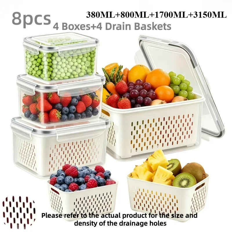 Fridge Food Storage Containers With Lids Strainer Set