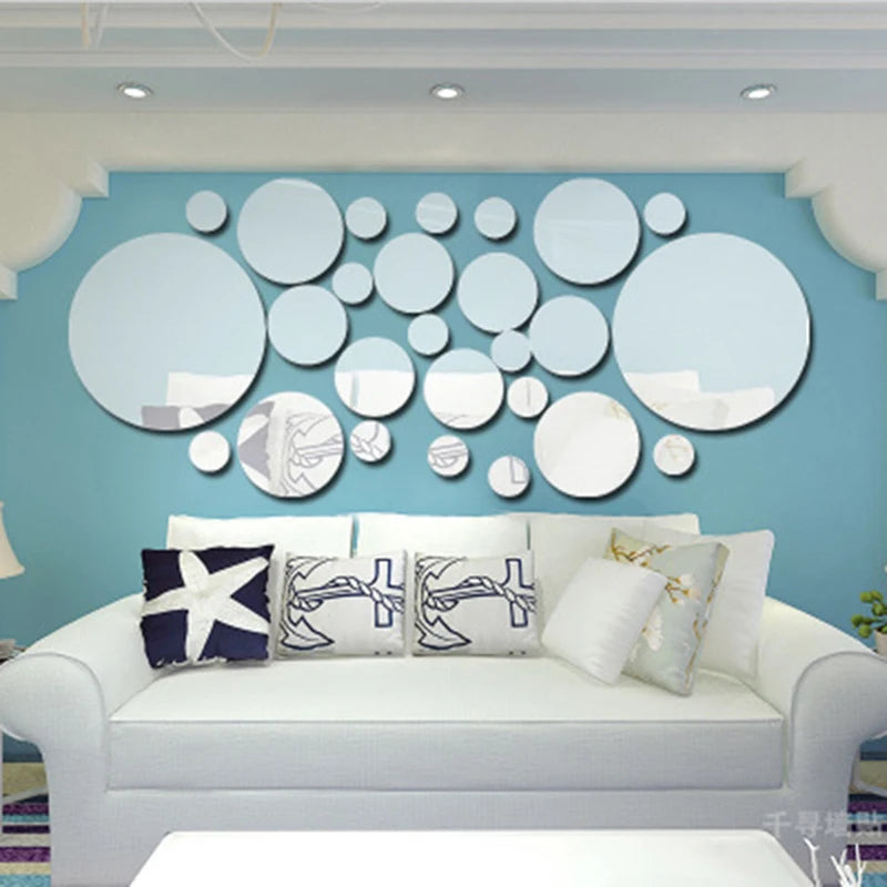 26PCS 3D Acrylic Round Mirror Wall Stickers Decor
