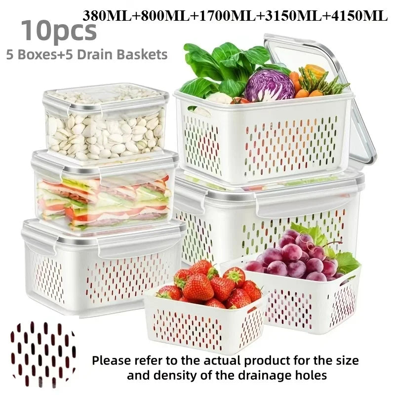 Fridge Food Storage Containers With Lids Strainer Set