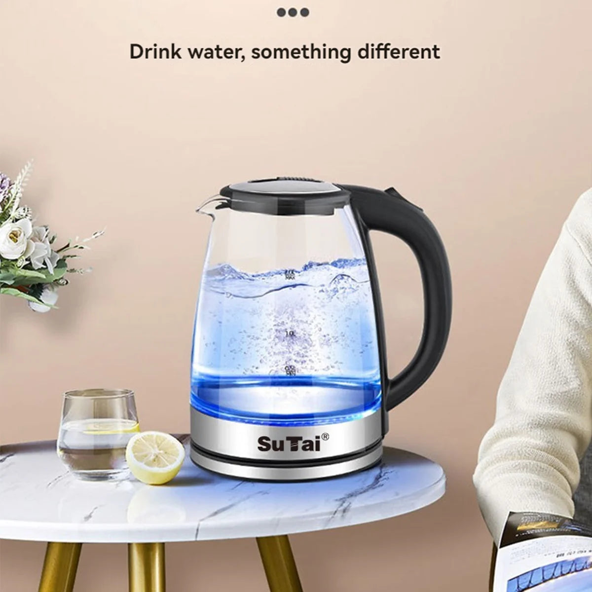 1.8L Electric Glass Kettle With LED Blue Light