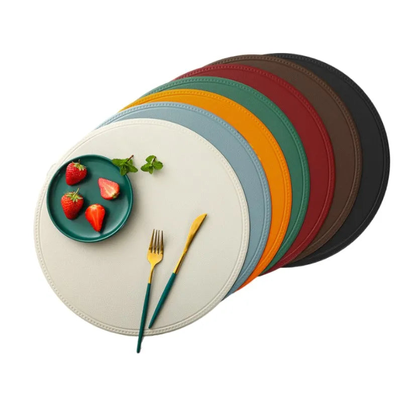 Round Cream Faux Leather Washable Dining Table Placemats