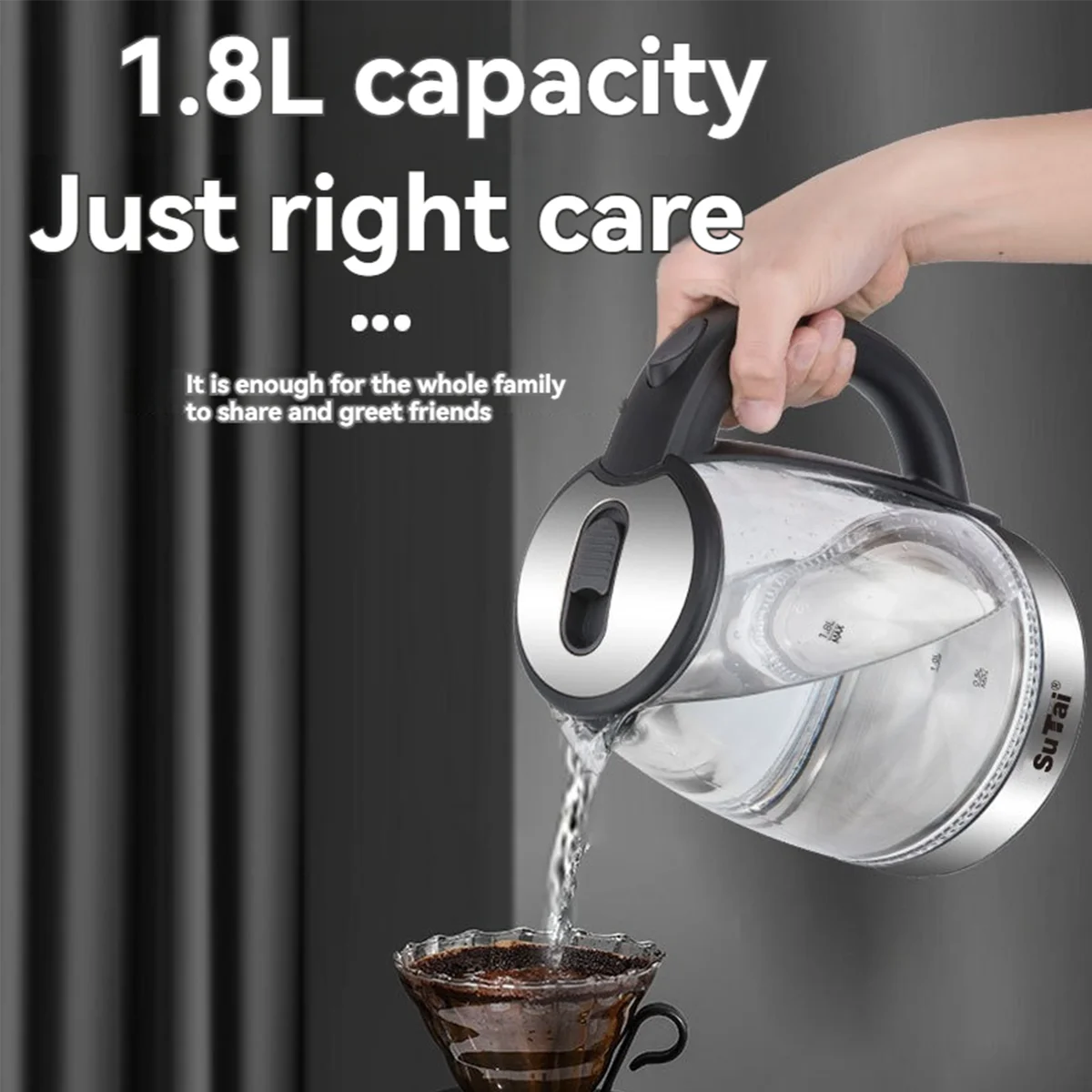 1.8L Electric Glass Kettle With LED Blue Light