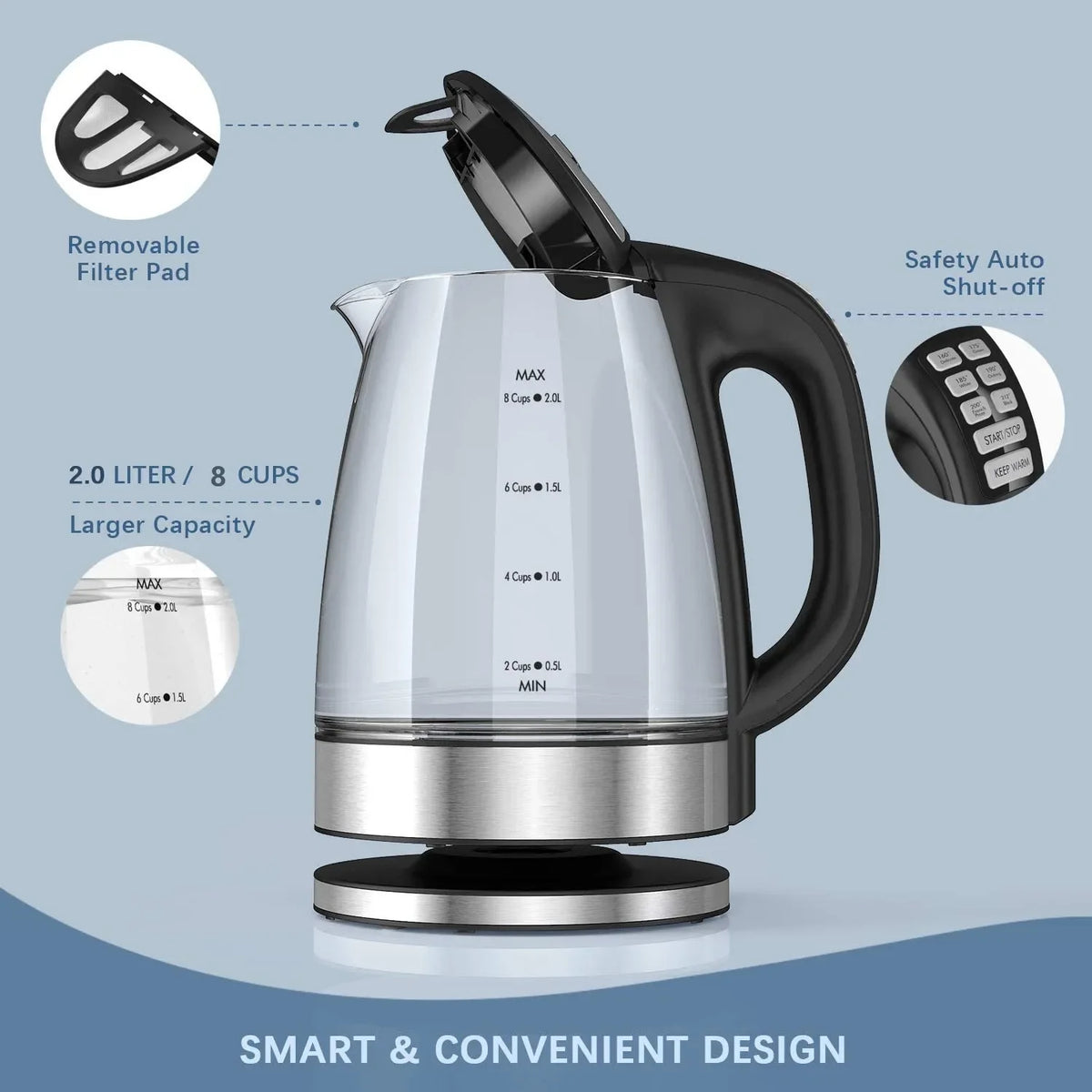 2.0L Electric Glass Kettle Fast Boiling