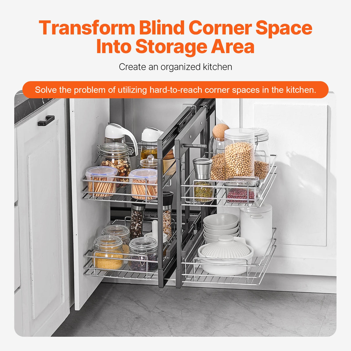 2 Tier Blind Corner Pull Out Cabinet Organizer