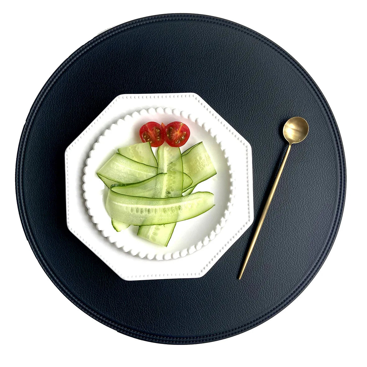 Round Cream Faux Leather Washable Dining Table Placemats