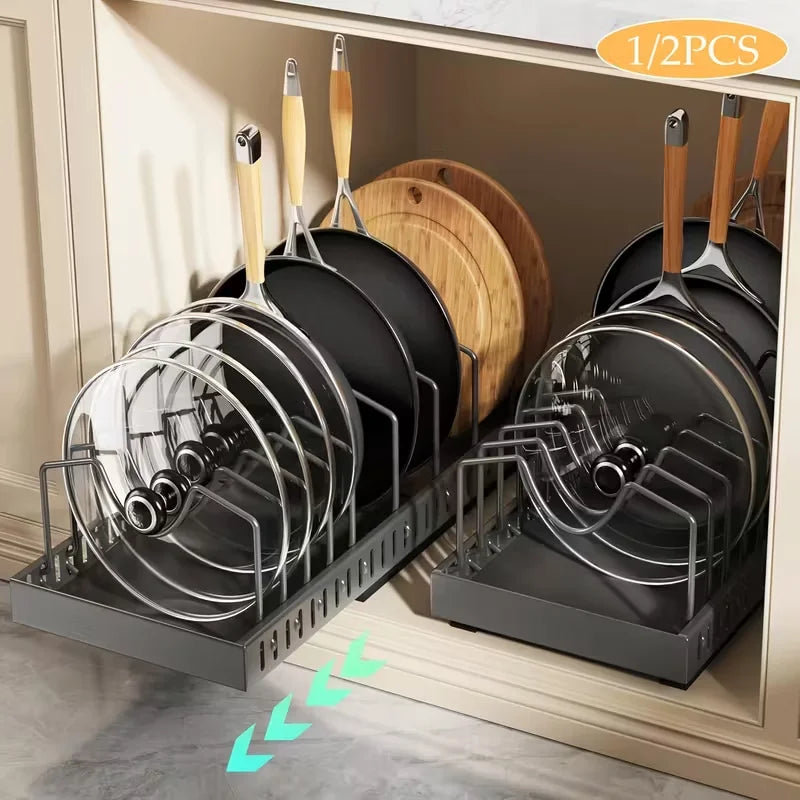 Pull Out Cabinet Organizer With Adjustable Dividers For Cookware