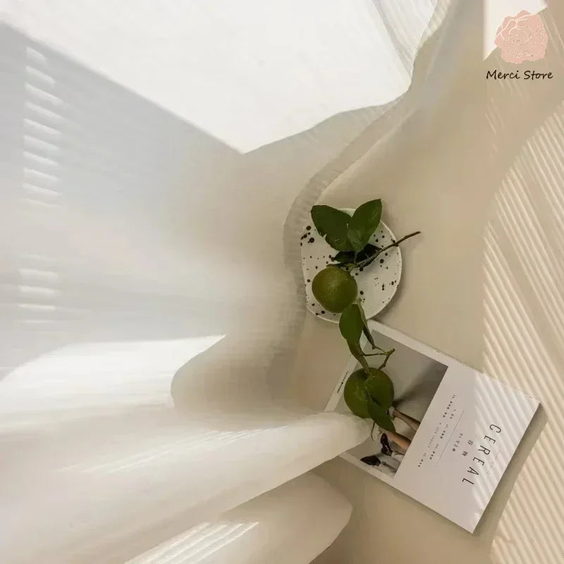 Striped White Sheer Tulle Curtains For Window Privacy